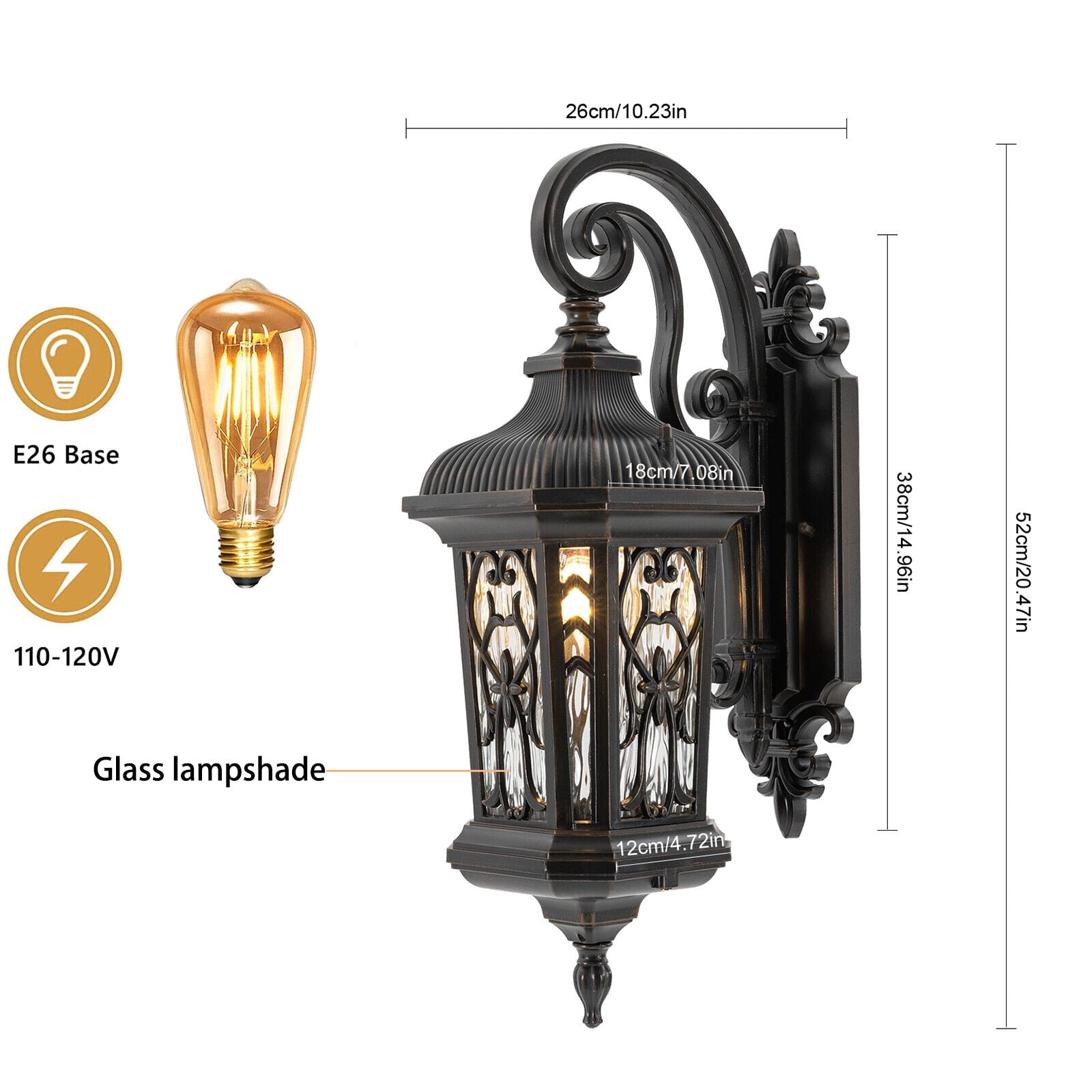 Exterior Wall Light Fixture Retro Gold Sconces Wall Lighting 22.76" H Waterproof