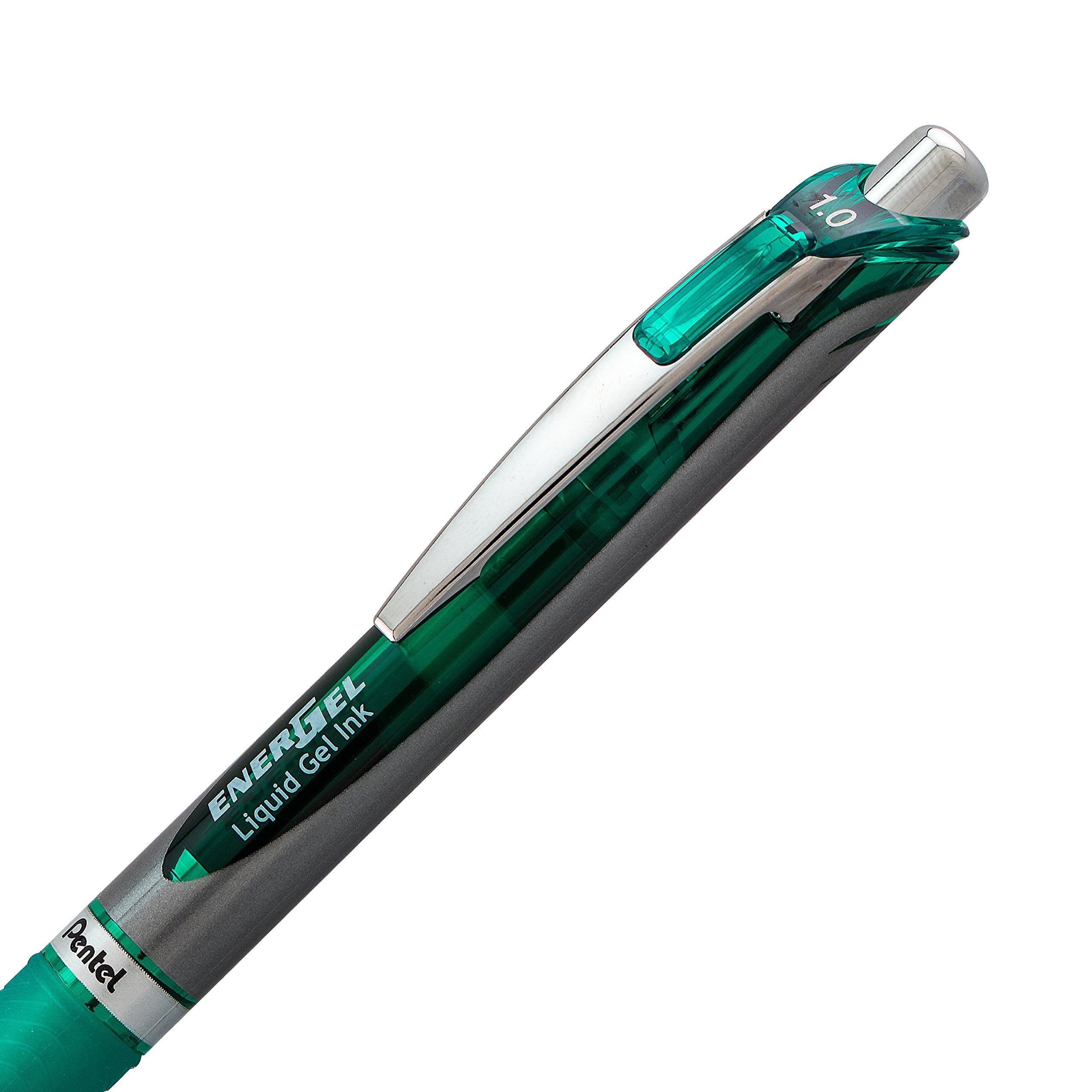 Pentel Gel Ink Pen, Retractable Gel Pen, Bold Point, Metal Tip, Green Ink, Box of 12 (BL80-D) 12 Pack 1.0mm