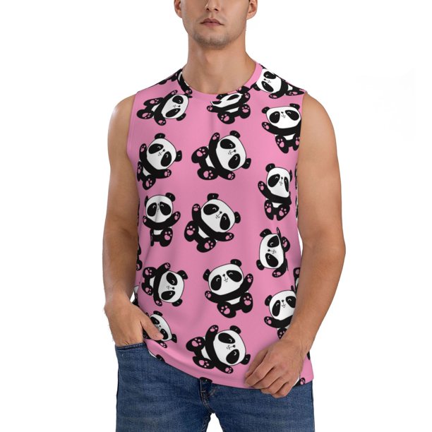 Balery Cute Panda Camisetas sin mangas para hombre, absorbe la humedad y protege contra el mal olor.-Medium