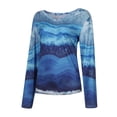 thumbnail image 4 of Womens Tops Women Fashion V-neck Landscape Print Pullover Long Sleeve Loose Blouse Tops Autumn And Winter Long Sleeve Top Womens Tops Dressy Casual Printed Off Shoulder Sleeve Loose T-Shirt Blouse, 4 of 7