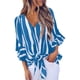 thumbnail image 2 of Blusas de verano con cuello en V y estampado floral para mujer 3 4 con manga acampanada y nudo Adepaton WMZY-350-14, 2 of 4