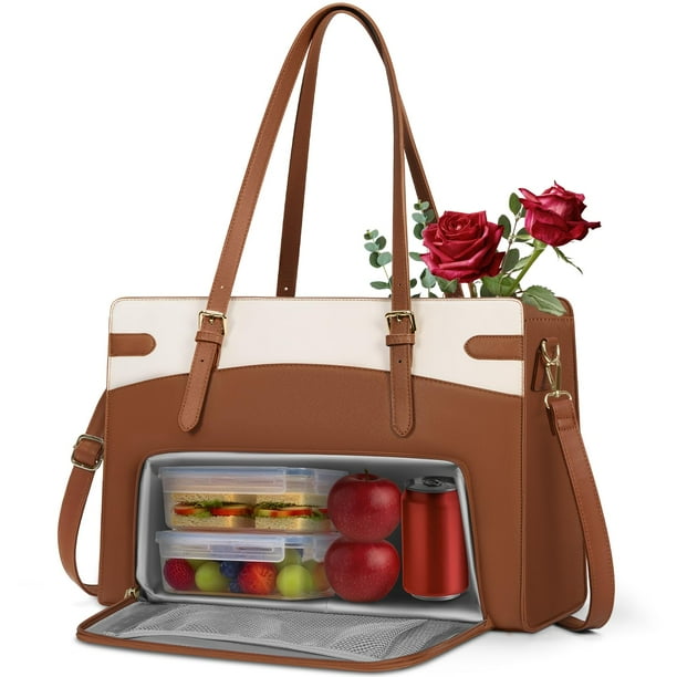 RAINSMORE Bolsa con Lonchera Integrada para Mujer Bolsa para Laptop Mujer de 15,6 Pulgadas con Compartimento Bolsas Tote Bag Mujer Maletin para Laptop para Trabajo, Oficina, Negocios