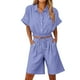 thumbnail image 1 of Vestidos Casuales Para Mujer, Blusas De Mujer De Moda Conjunto de blusa y pantalones cortos de lino para mujer, con solapa, manga corta y botones sueltos, para verano, 1 of 7