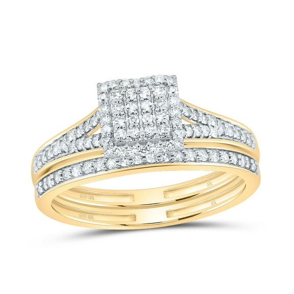 10kt Yellow Gold 3/8 Cttw Natural Diamond Fashion Square Wedding Engagement Anniversary Bridal Set, Women Size: 5-9