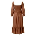 thumbnail image 5 of Women's 2024 Fall Long Sleeve Maxi Dress - Square Neck, Smocked Tiered A Line - Flowy Polyester Dress with Side Pockets - True to Size - S-XXL, 5 of 5