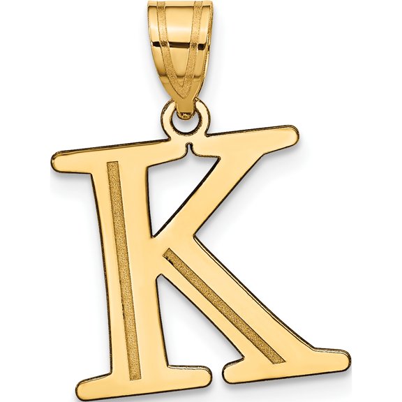 10K Yellow Gold Polished Etched Letter K Initial Pendant - Jbsp