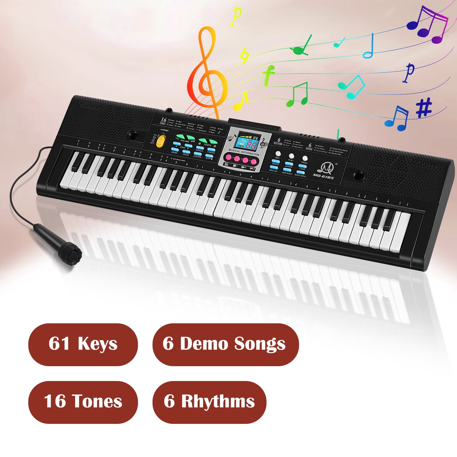 61 key keyboard Piano,Portable Electronic Digital Piano Power Plug,Rich Teaching Content,Multi-Functional Electronic Piano Suitable For Beginners