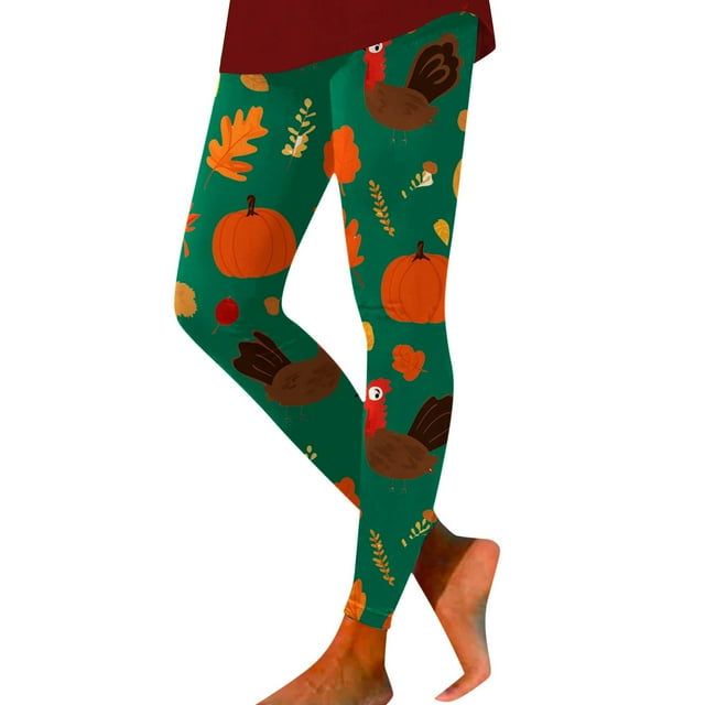 GDREDA Leggings de Fête Graphiques Amusants pour Femmes Action de Grâce Vert Foncé