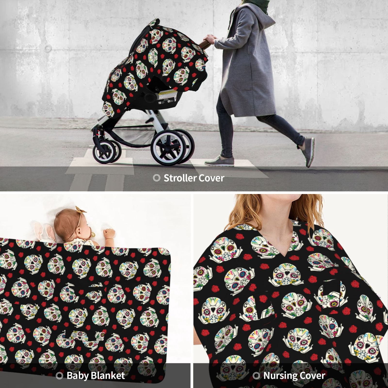 Car Seat Cover Baby - colorful Skull dog flower Breathable Infant Car Seat Cover for Baby Carseat, Lightweight Comfort Baby Essentials Must Haves Newborn Stuff for Girl Boy