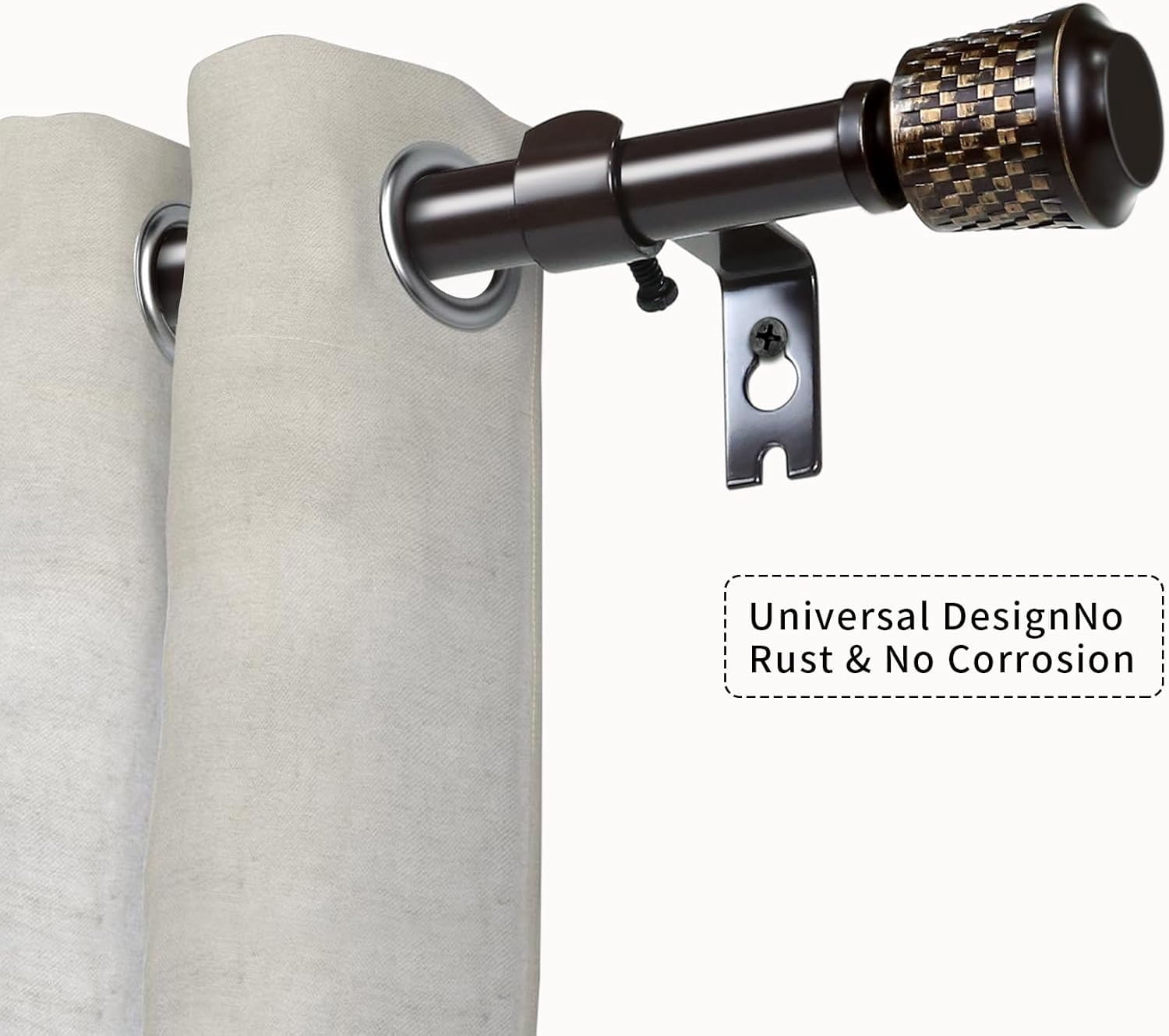 eTeckram 5/8" Single Curtain Rod with Vieve Finials,Bronze Gold,84‘’-120‘’
