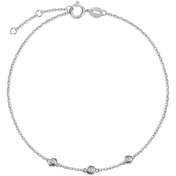 FANCIME 18K Solid White Gold Three Round Dot 0.045 ct Diamond Station Bracelet Fine Jewelry Gift For Women, Chain Length 6.7 1.2 Inch