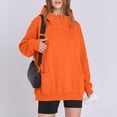 thumbnail image 5 of ECHFIPROM Orange Hoodie for Women Oversized with Pocket Solid Color Long Sleeve Casual Ladies 1/4 Zip Hooded Fall Basic Top,3XL, 5 of 7