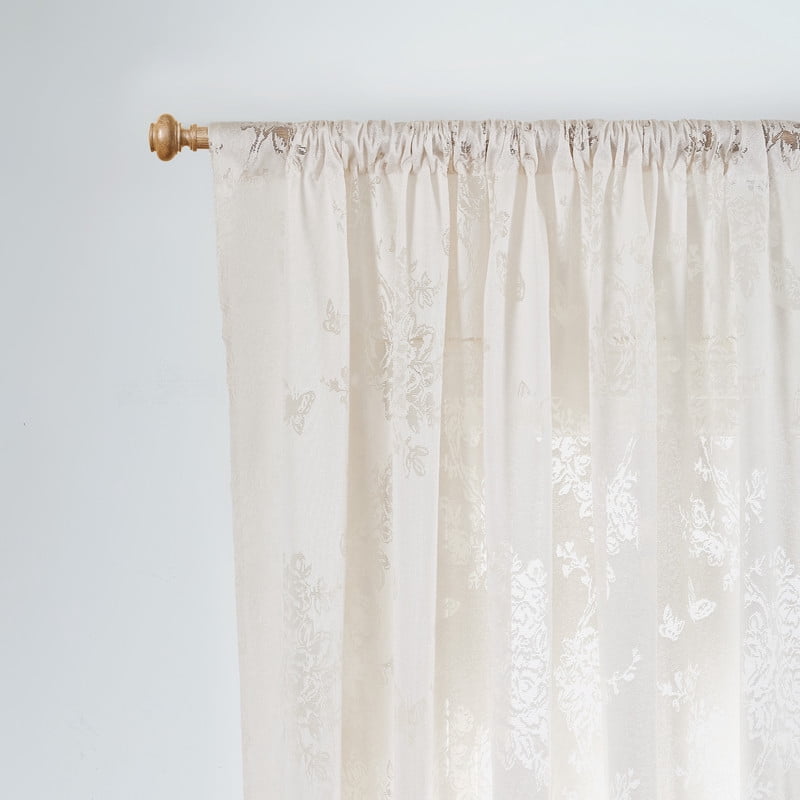 NICETOWN Lace Curtain for Bedroom Rod Pocket Light Filtering Romantic Farmhouse Sheer Window Treatment for Livingroom, Linen, 52"x84", 2 Panels
