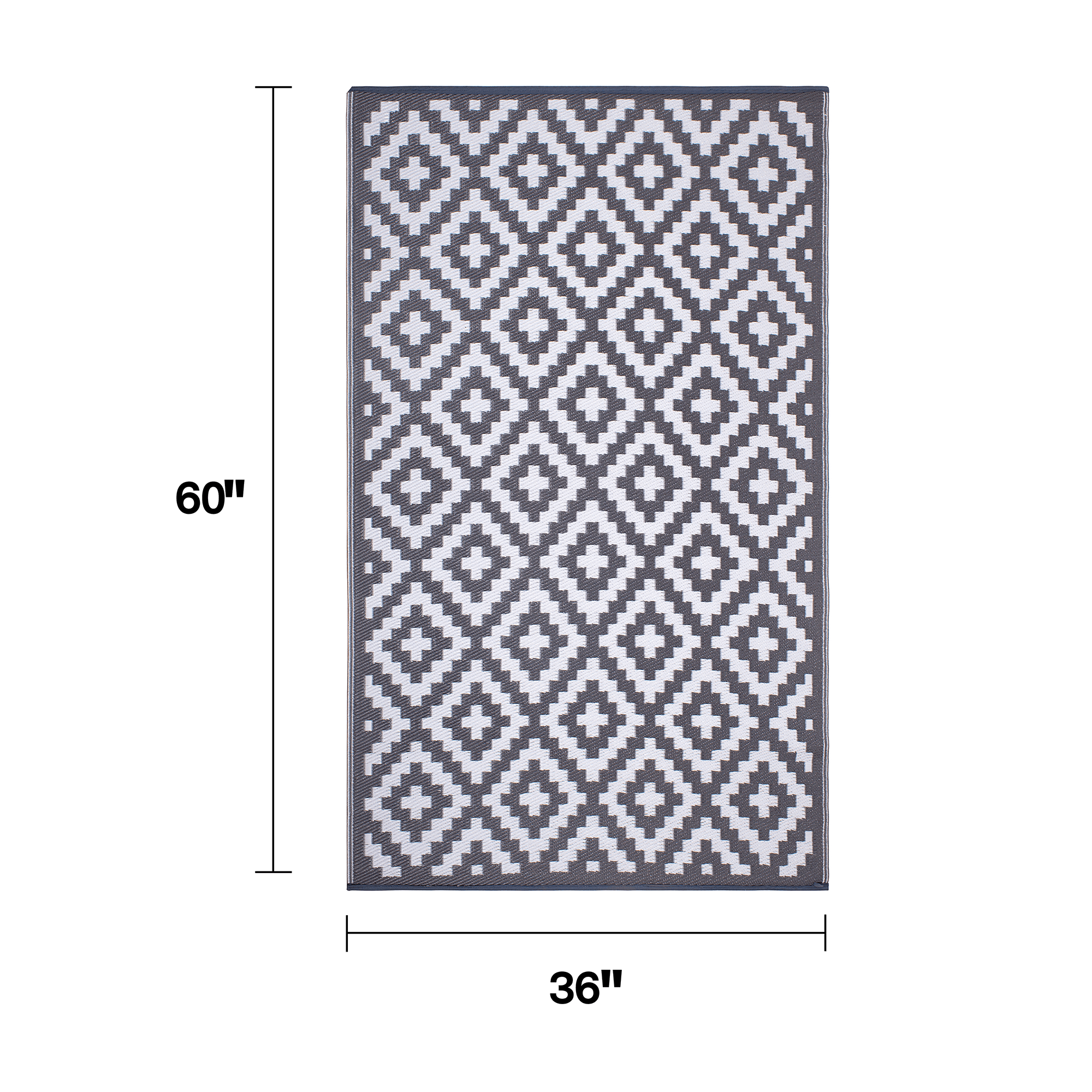 FH Home Outdoor Rug - Waterproof, Fade Resistant, Crease-Free - Premium Recycled Plastic - Geometric - Porch, Deck, Balcony, Mudroom, Laundry Room, Patio - Aztec - Gray & White - 3 x 5 ft