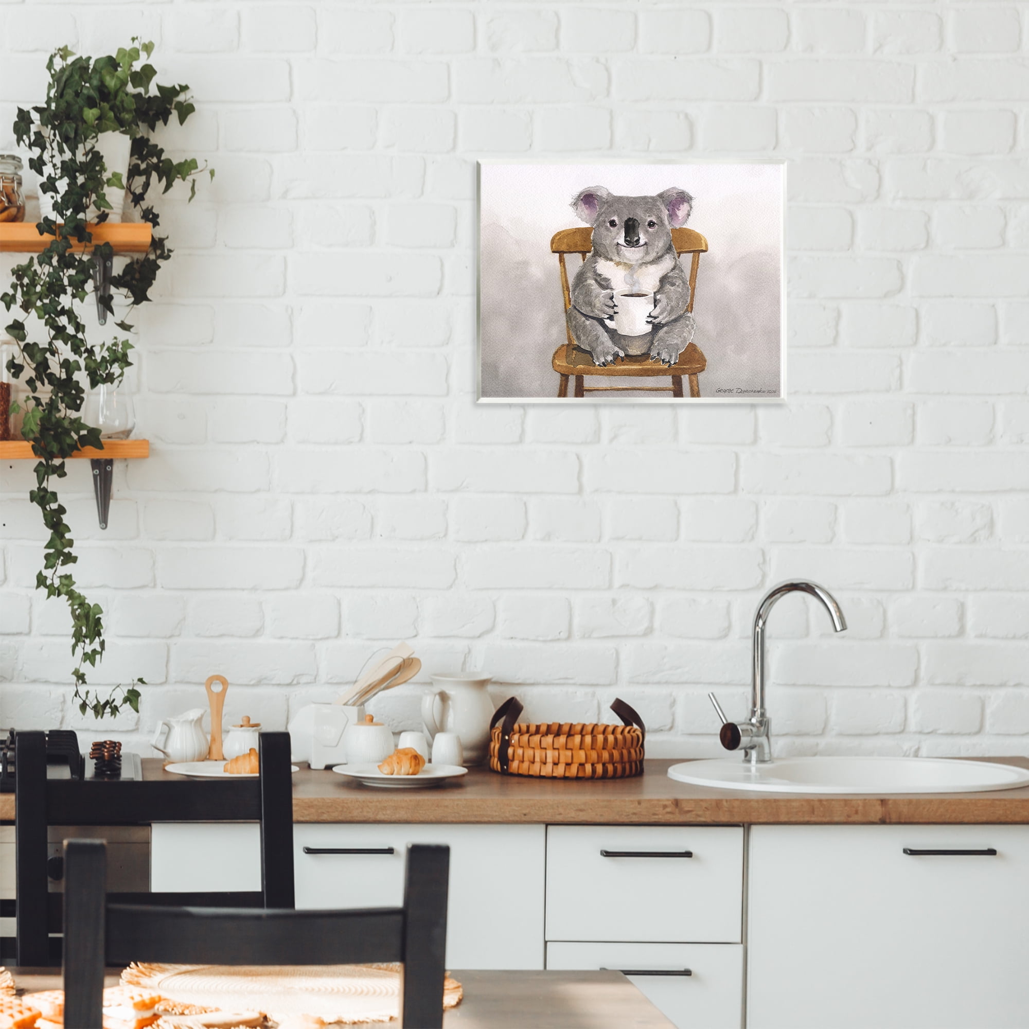Stupell Industries Koala with Coffee Mug Wall Plaque Art, design by George Dyachenko
