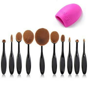 Beauty Kate Pro 10 Pcs Oval Makeup Brush Set Foundation Contour Concealer Blending Cosmetic Brushes +1 Brush Cleaner