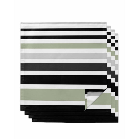 nqOlkjepod Sage Green Black Stripe Cloth Napkins Set of 4 Reusable Dinner Napkins, Modern Abstract Coarse Striped Cocktail Napkin Washable Table Napkins for Wedding/Holiday Party/Baby Shower 20"x20"