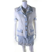 Angle View: Pre-owned|Escada Margaretha Ley Womens Ribbon Gingham Short Sleeve Skirt Suit White IT 38
