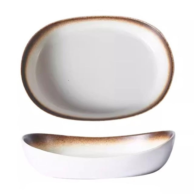 High-temperature Resistant Baking Tray Household Dish Plate Steamed Fish Baked Rice Dinner Plate Oven Microwave Heating Utensils