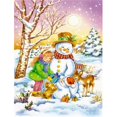 thumbnail image 1 of Fille & Animaux avec Drapeau Snowman Toile Taille Maison, 1 of 1