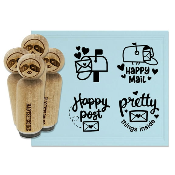 Happy Mail Post Letter Envelope Mailbox Rubber Stamp Set for Scrapbooking Crafting Stamping - Mini 1/2 Inch