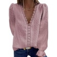 thumbnail image 1 of Minnieouse Camiseta de mujer Blusa casual de manga larga con cuello en V de encaje de color sólido Prendas para la parte del cuerpo Rosa L Minnieouse AP003435-08, 1 of 6