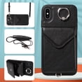 thumbnail image 6 of for iPhone XS Max PU Leather Back + TPU Frame Rugged Case, Classic 360 Rotating Ring Kickstand Card Slots Shoulder Strap Drop Protective Slim Fit Shockproof Phone Case Cover, Black, 6 of 12