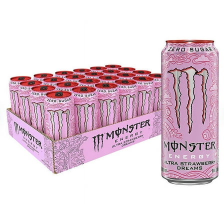 Monster Energy Ultra Strawberry Dreams Zero Sugar, 16 oz cans, 24 loose