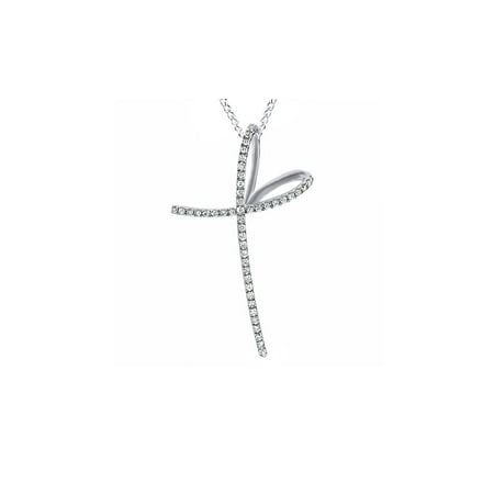 - Natural Diamond Free Form Cross Pendant in 14K Solid White Gold (1/4 cttw)