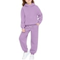 thumbnail image 2 of ITSAME Girls 2-Piece Outfits Long Sleeve Hooded Sweatshirt and Sweatpants Set Fall Winter Casual Active Clothing Purple Size 12, 2 of 9