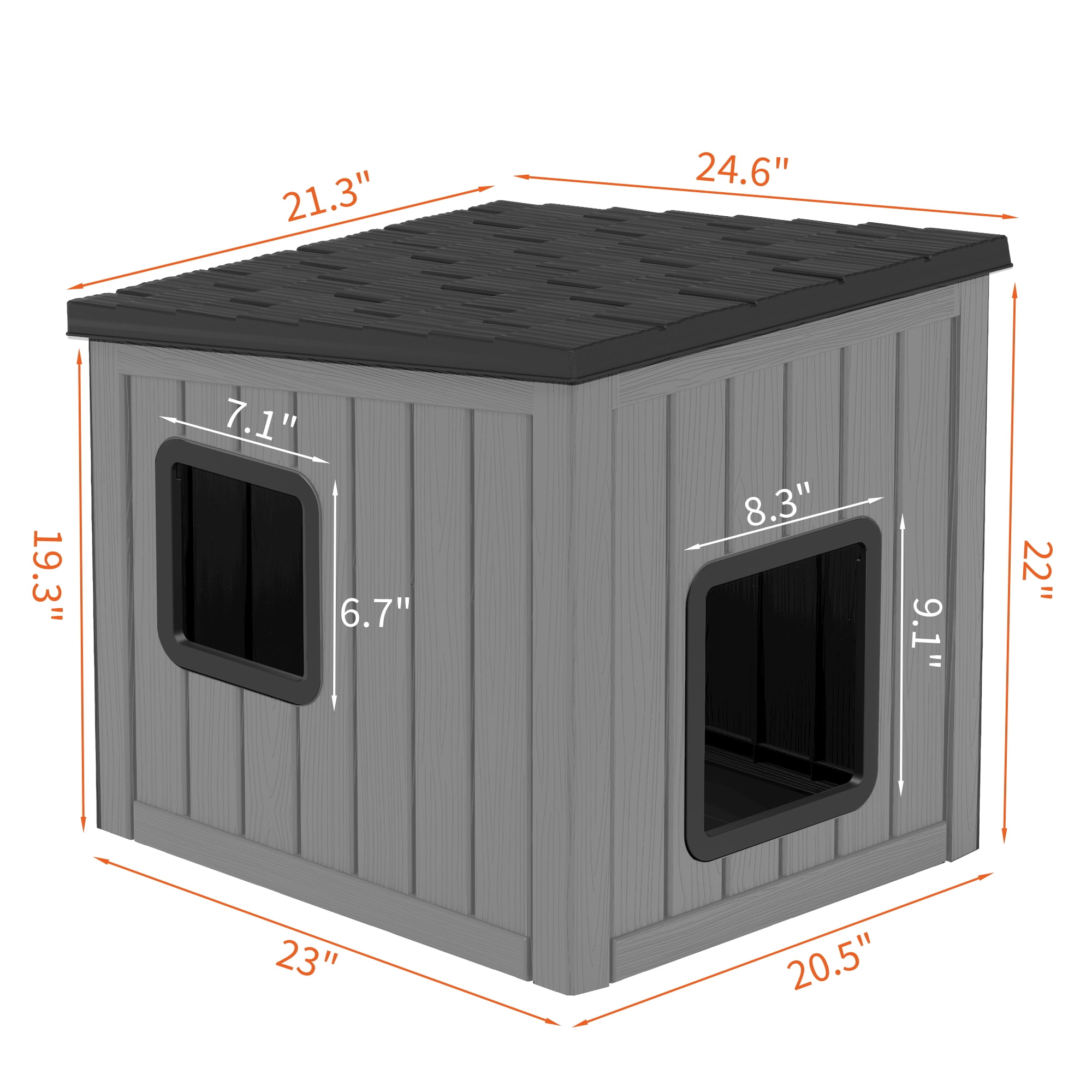 LHBcraft Outdoor Cat House,Durable Insulated PP Shelter for Feral Kittens,Weatherproof Shelter for Garden,Gray & Black
