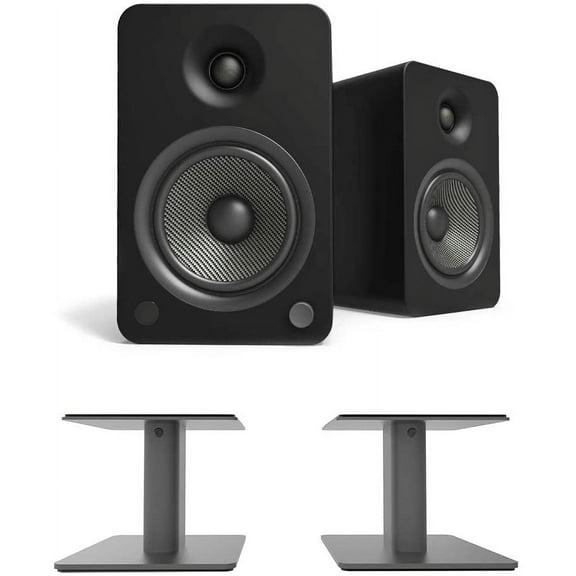 Kanto YU6MB 200W Bookshelf Speakers with Bluetooth - Matte Black (Pair) with Kanto SP6HD 6" Fixed-Height Desktop Stands for Bookshelf Speakers - Black (Pair) (2022)