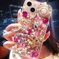 thumbnail image 2 of for iPhone 15 Glitter Bling Case,Cute Luxury 3D Crown Crystal Rhinestone Diamond Sparkle Stunning Stones Pearl with Wrist Strap Chain Women Girls Protective Case for iPhone 15 6.1 inch (Pink), 2 of 4