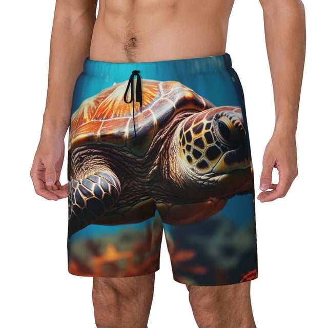 Balery Realistic Turtle Bañador para hombre, shorts de playa de secado rápido con entrepierna y forro de compresión-X-Large