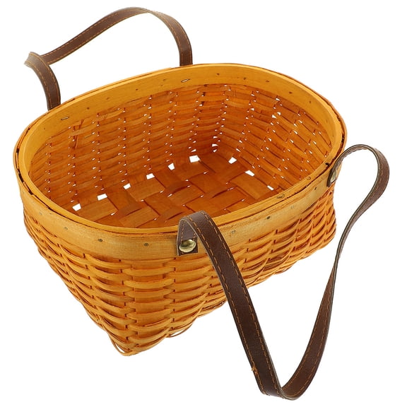 Masteelf Bamboo Woven Picnic Basket Flower Storage Basket Fruit Basket Hand Woven Flower Basket with Handle