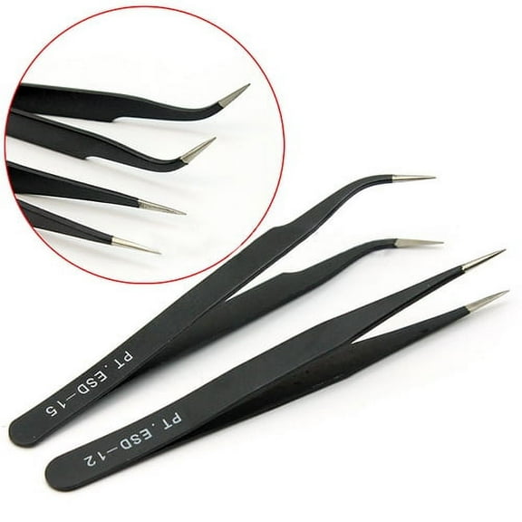 Grofry 2Packs Straight Curved Tweezers for Nail Art Eyelash Extension Nipper Picking Tool