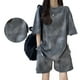 thumbnail image 2 of Conjunto de ropa deportiva para mujer Nikou elegante camiseta de manga corta pantalones cortos hasta la rodilla gris L, 2 of 15