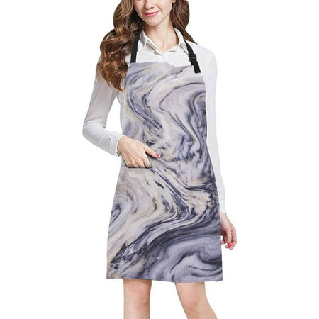 

ASHLEIGH White Gray Marble Ink Acrylic Painted Waves Texture Kitchen Apron Mens and Womens Bib Apron Adjustable with Pockets for Cooking Baking Gardening