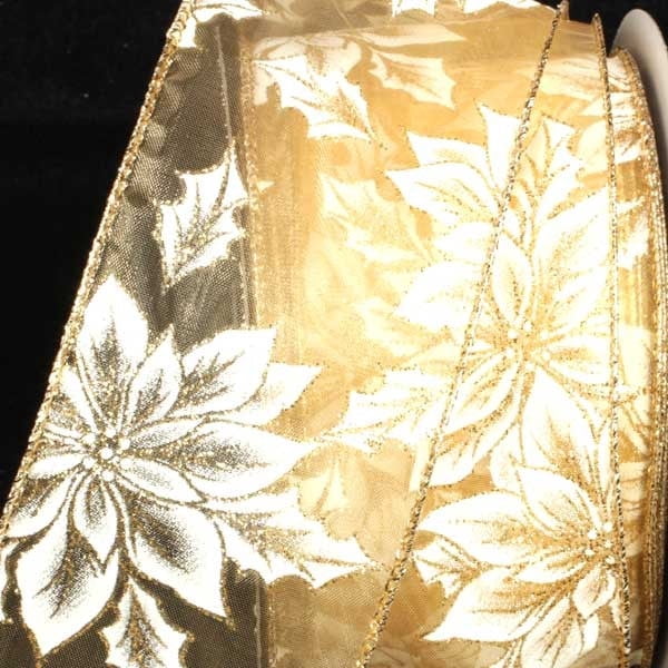 The Ribbon People Gold Elegant Poinsettia Wired Craft Ribbon 2.5" x 40 Yards