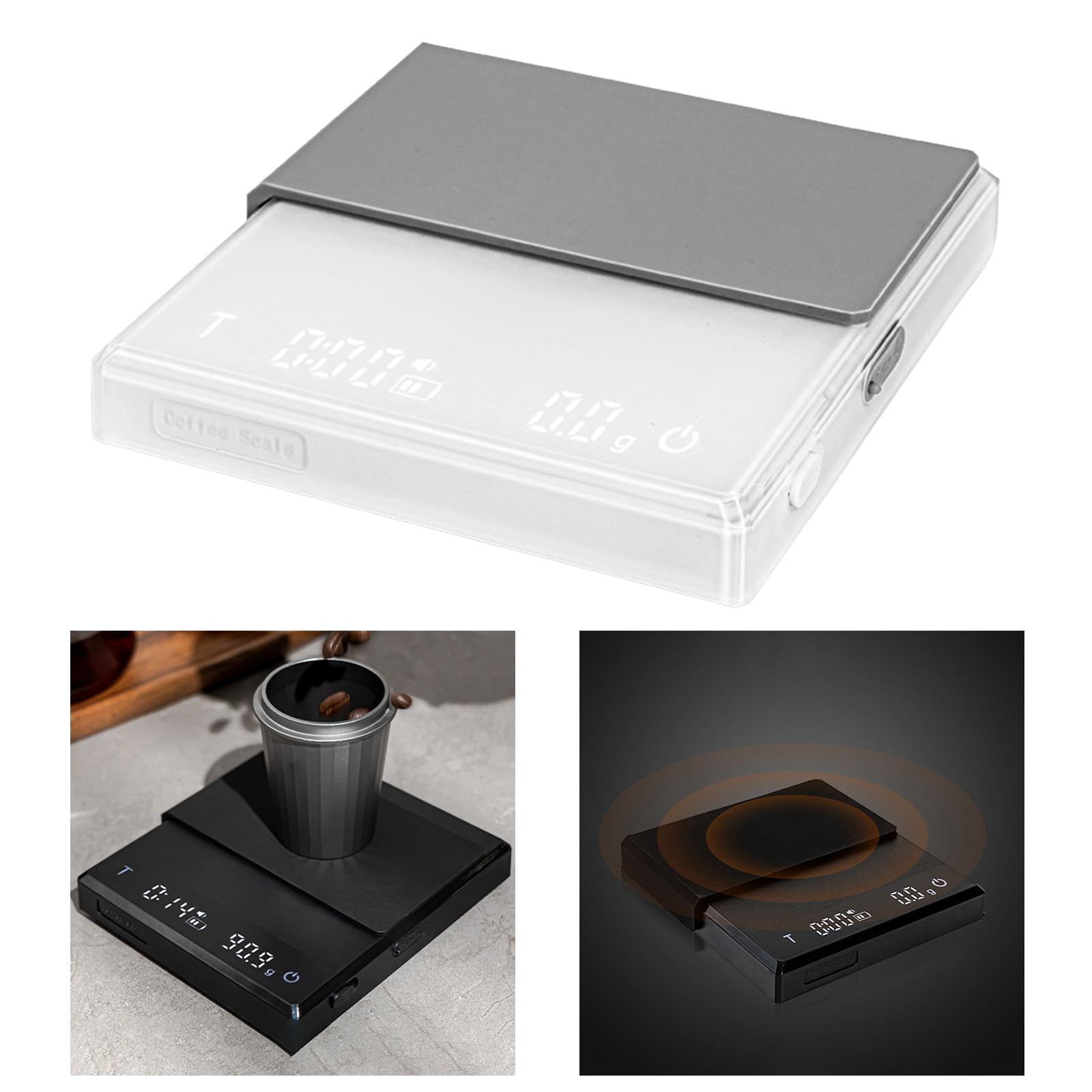 Kitchen Coffee Scale with Timer, Electronic Weighing Scale, with Waterproof Pad, USB Small Food Scale Smart Coffee Scale for Home Kitchen White