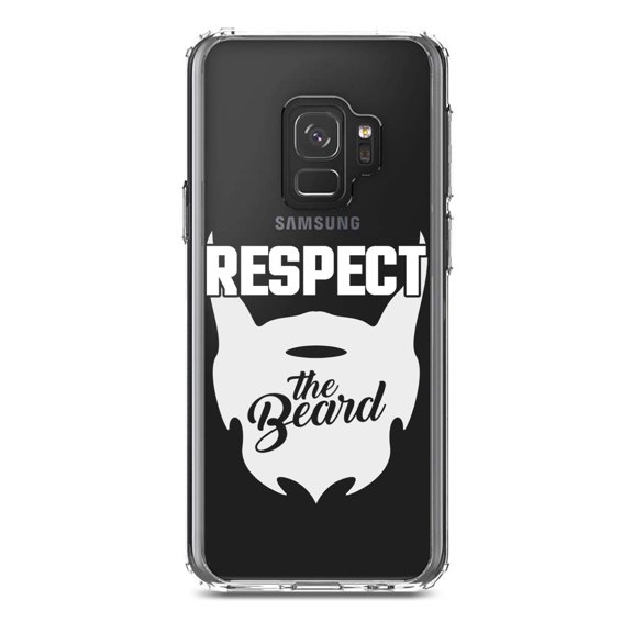 DistinctInk Clear Shockproof Hybrid Case for Samsung Galaxy S9 (5.8" Screen) - TPU Bumper Acrylic Back Tempered Glass Screen Protector - Respect the Beard