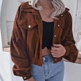 thumbnail image 3 of Abrigo Largo Linterna Mangas Recortada Color Sólido Botón Hasta Casual Corduroy Mujer Chaqueta Marrón L, 3 of 6