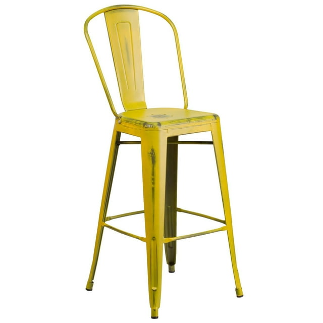 30'' High Distressed Copper Metal Indoor-Outdoor Barstool with Back