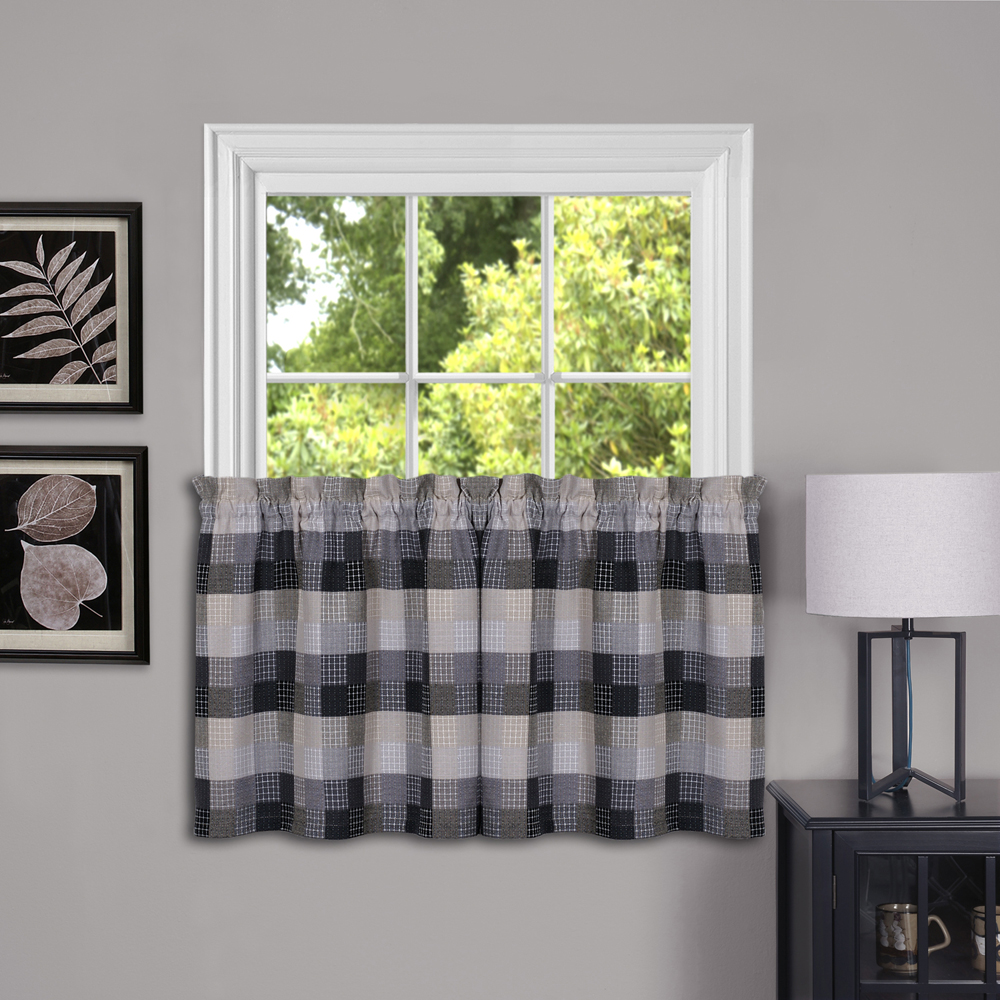 Achim Harvard Rod Pocket Light Filtering Curtain Tier Pair, Black, 57" x 36" - image 4 of 6