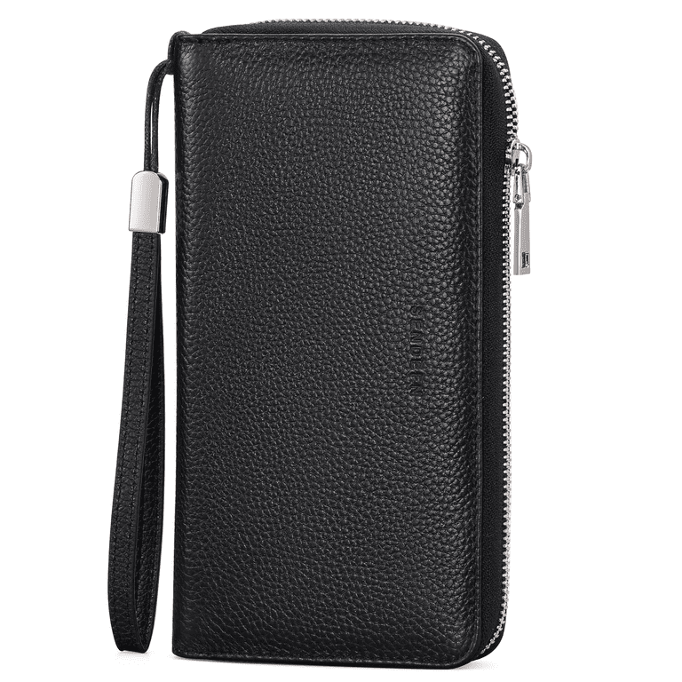 Sendefn Zip Around Leather Wallet, RFID Blocking, Black photo 2