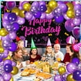 thumbnail image 4 of Purple Birthday Decorations Banner, Purple Happy Birthday Banner, Birthday Party Supplies Purple Photo Backdrop Background for Birthday Party Birthday Banner for Girl Celebration 70.8 x 43.3 Inch, 4 of 7