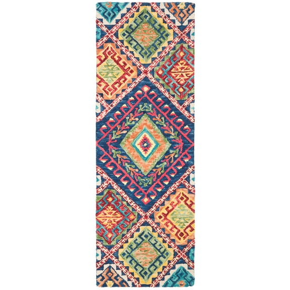SAFAVIEH Aspen Mia Geometric Wool Runner Rug, Blue/Multi, 2'3" x 5'