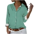 thumbnail image 2 of CLOISE Tees for Women Fall Trendy Striped Blouses Lapel Long Sleeve Tees Loose Button Down Color Block Basic Tops Y2k Outfits Green XL, 2 of 4