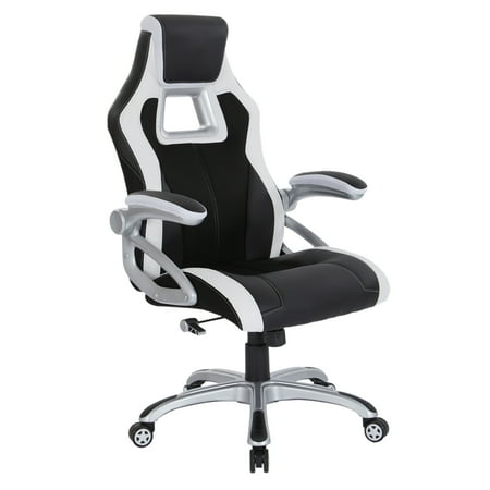 UPC: 0090234448891 | OSP Home Furnishings Race Chair in Black with White Trim  White Stitching  and Silver Base