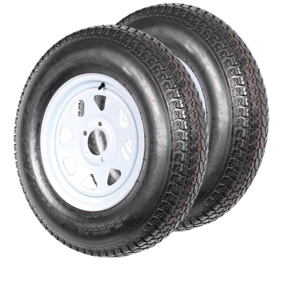 2-Pack ST205/75D15 Trailer Tire on Rim 5-Lug White Spoke Wheel 5x4.5" Pre-Mounted & Ready